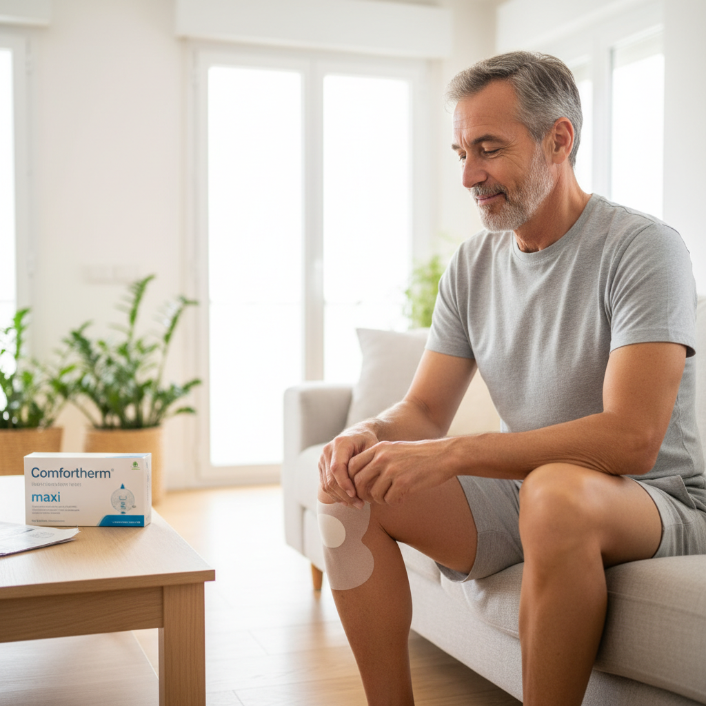 Hombre con parche Comfortherm en rodilla
